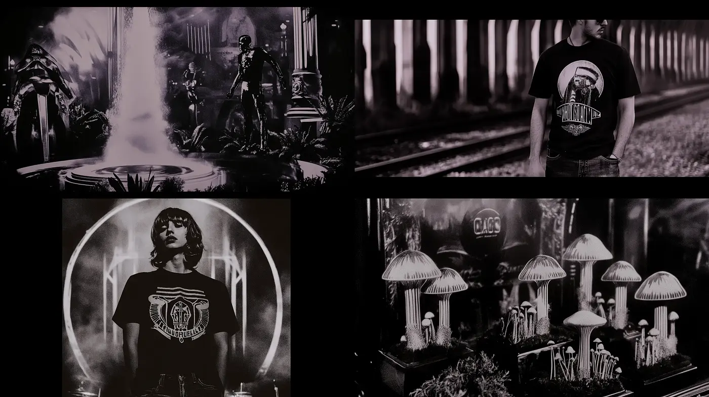 Monochromatic Cinematic Essence with a Retrofuturistic Undertone - Midjourney sref style