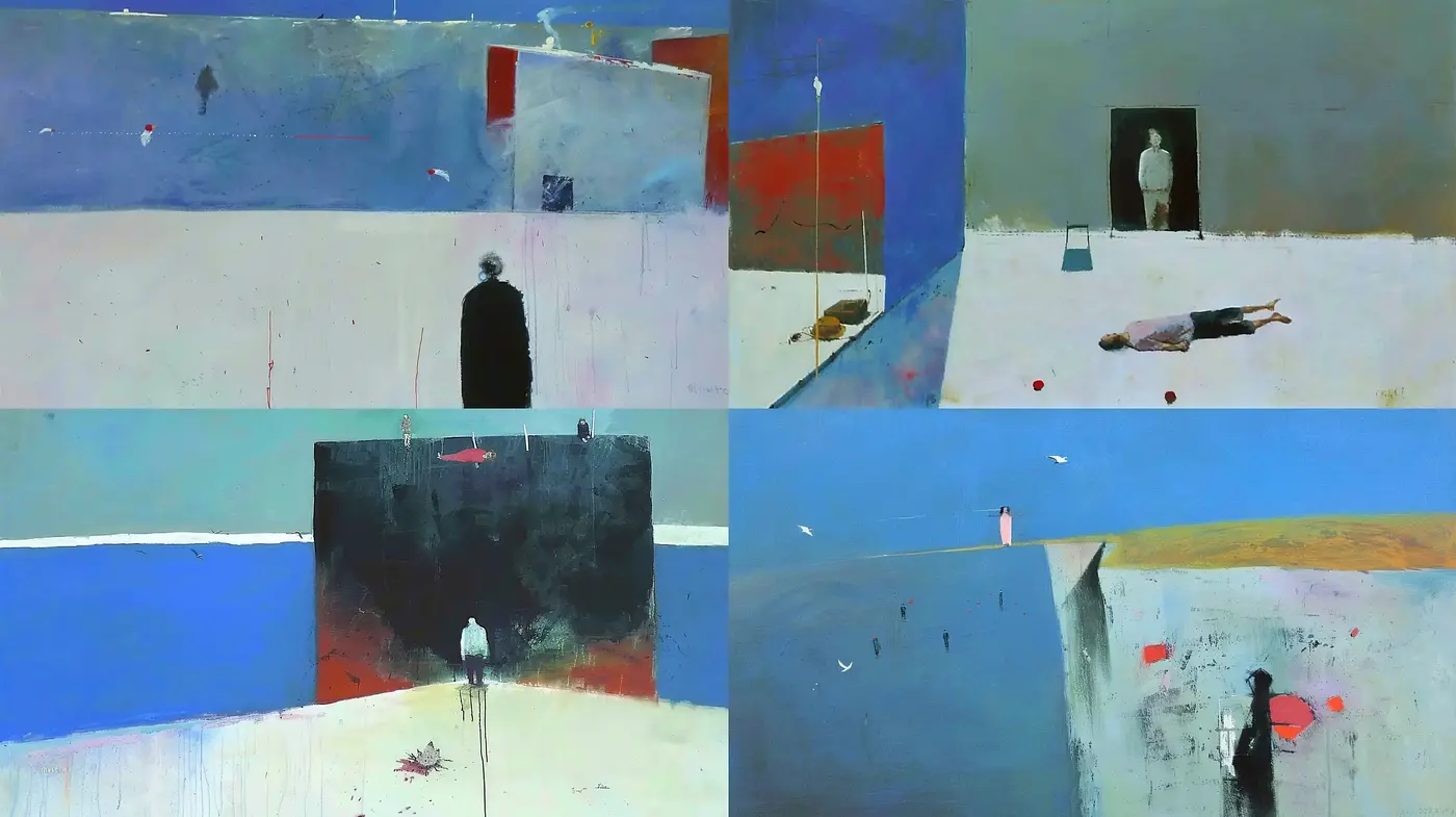 Sombre Tones with Streaks of Vividness - A Consistent Exploration of Abstract Storytelling - Midjourney sref style