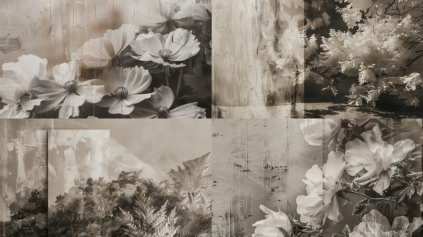 Monochromatic Botanical Dreamscapes in Sepia - Midjourney sref style