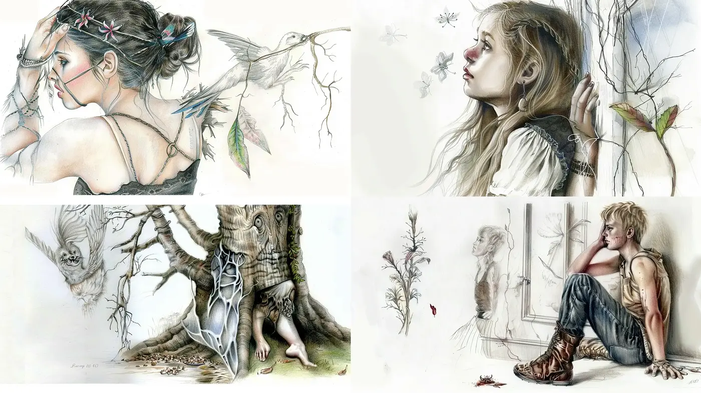 Whimsical Nature-Inspired Sketchbook Fusion - Midjourney sref style