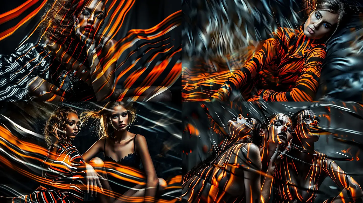 Dynamic Luminous Threads in Noir Portraitures - Midjourney sref style