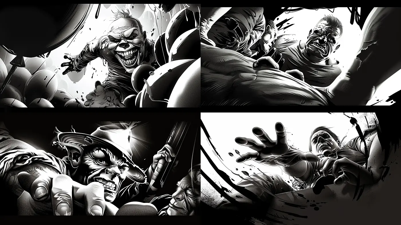 Monochromatic Dynamic Comic Book Vigor - Midjourney sref style