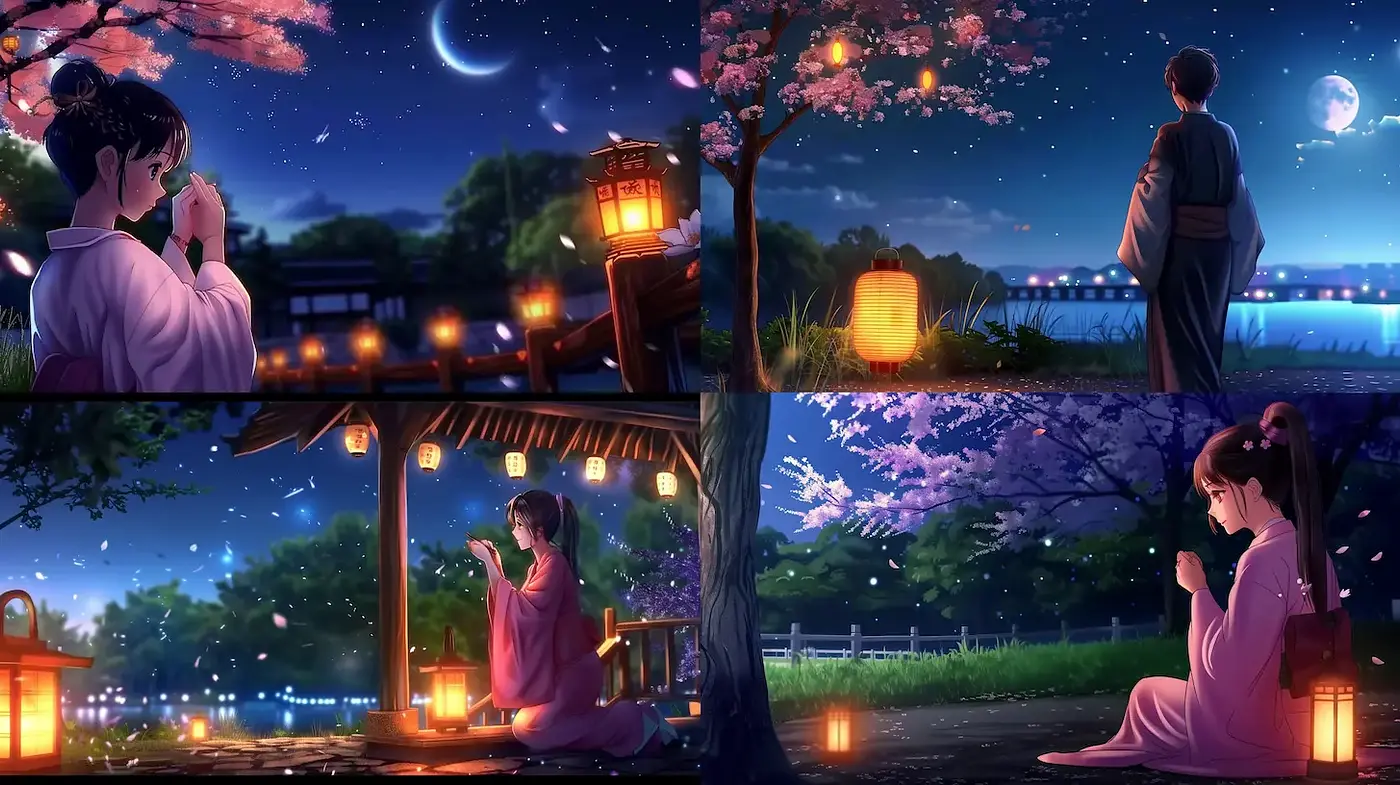Serene Evening Scenes with a Playful Harmony of Light and Nature - Midjourney sref style
