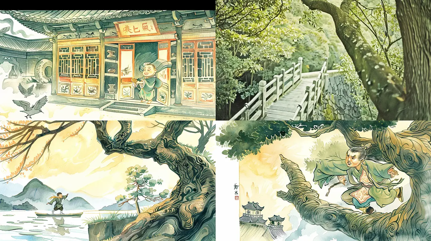 Tranquil Eastern Vistas: A Harmony of Ink Wash and Watercolor - Midjourney sref style