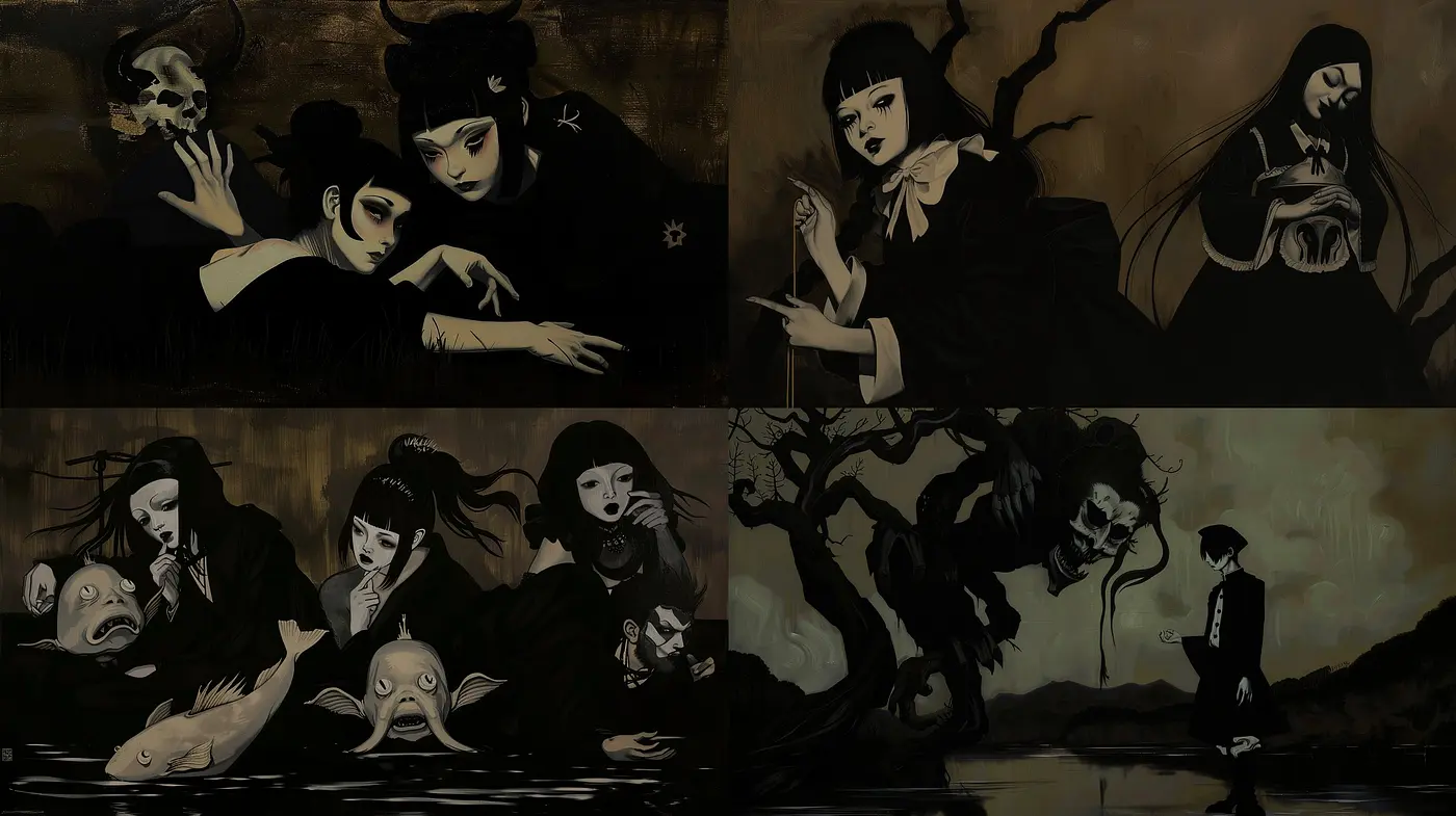 Ethereal Gothic Elegance: A Nocturnal Symphony of Macabre Beauty and Monochromatic Mystique - Midjourney sref style