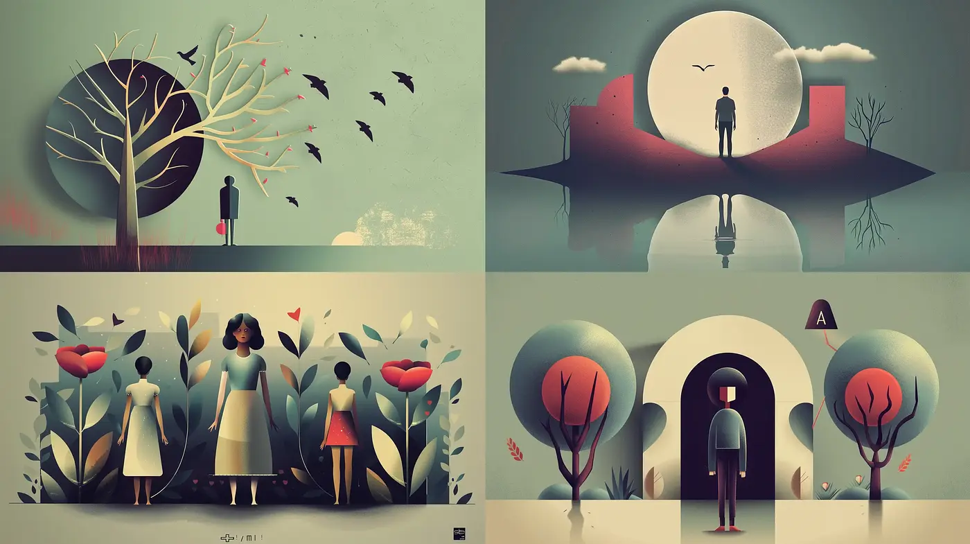 Serene Storybook Illustrations with Surrealist Elements - Midjourney sref style