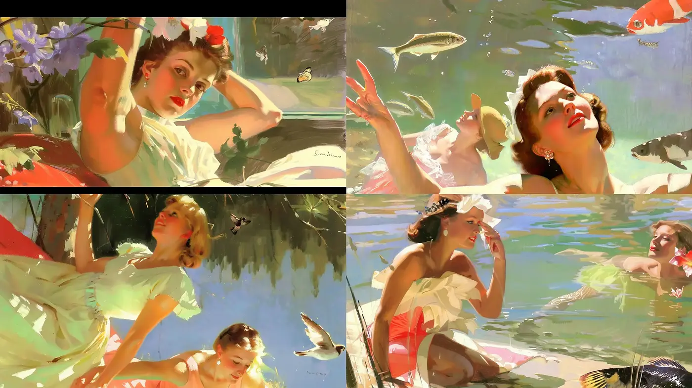 Sun-drenched Impressionistic Reverie with a Mid-Century Modern Flair - Midjourney sref style