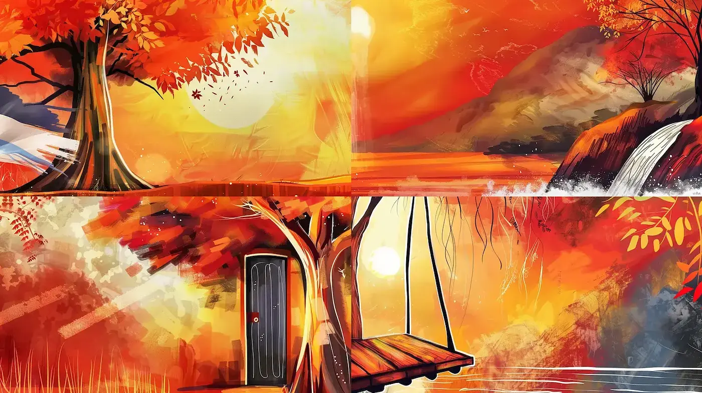 Luminous Chromatic Dreamscapes: An Artistic Fusion of Vivid Hues and Surreal Elements - Midjourney sref style