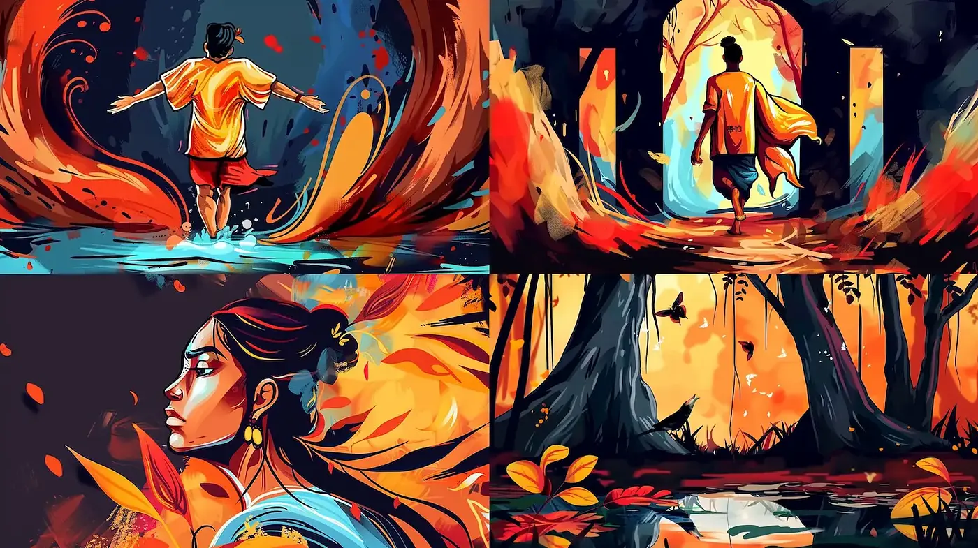 Vibrant and Dynamic Illustrative Style with Nature Elements - Midjourney sref style