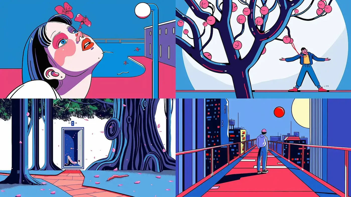Contemporary Illustrative Style with a Surreal Touch Communicating Emotional Landscapes - Midjourney sref style