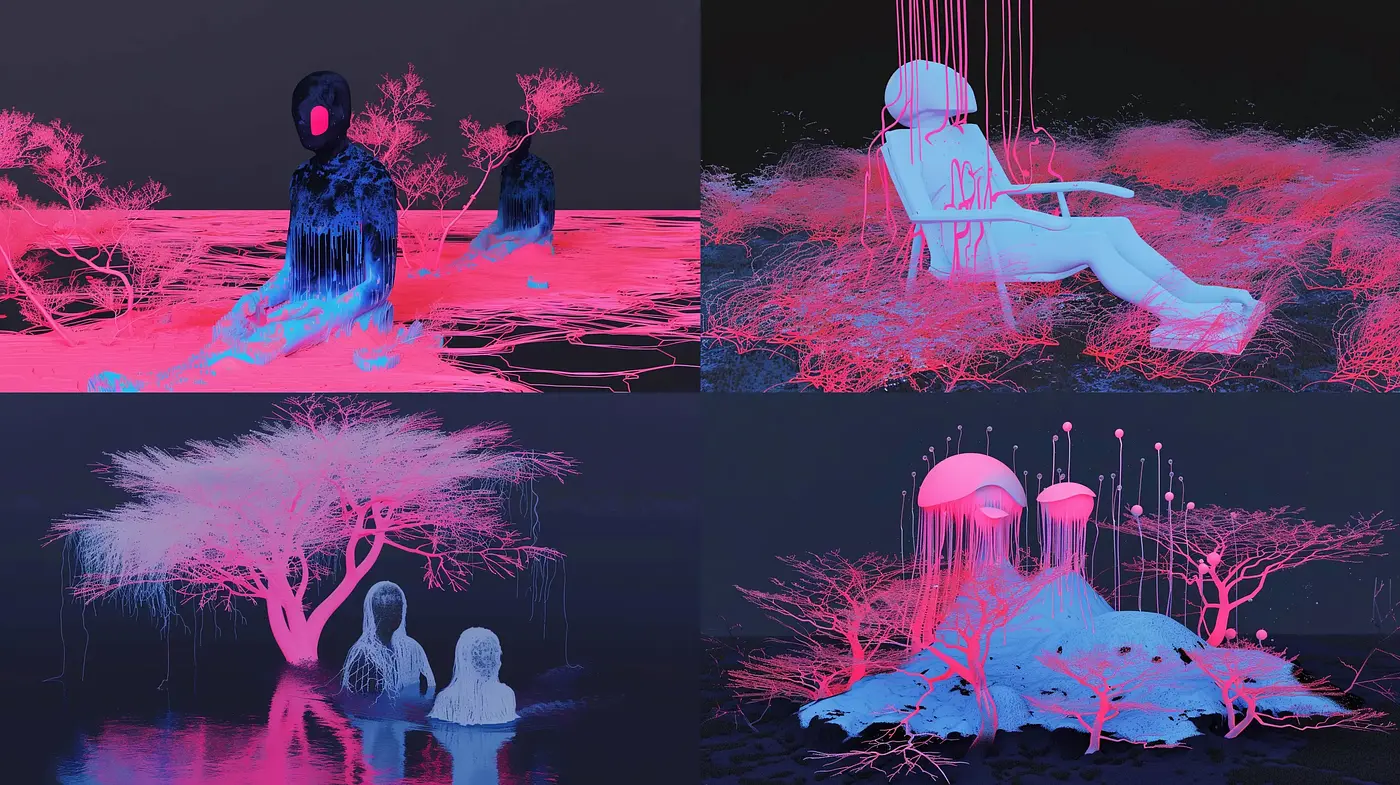 Neon Dreamscape: A Synesthetic Blend of Fluorescent Nature - Midjourney sref style