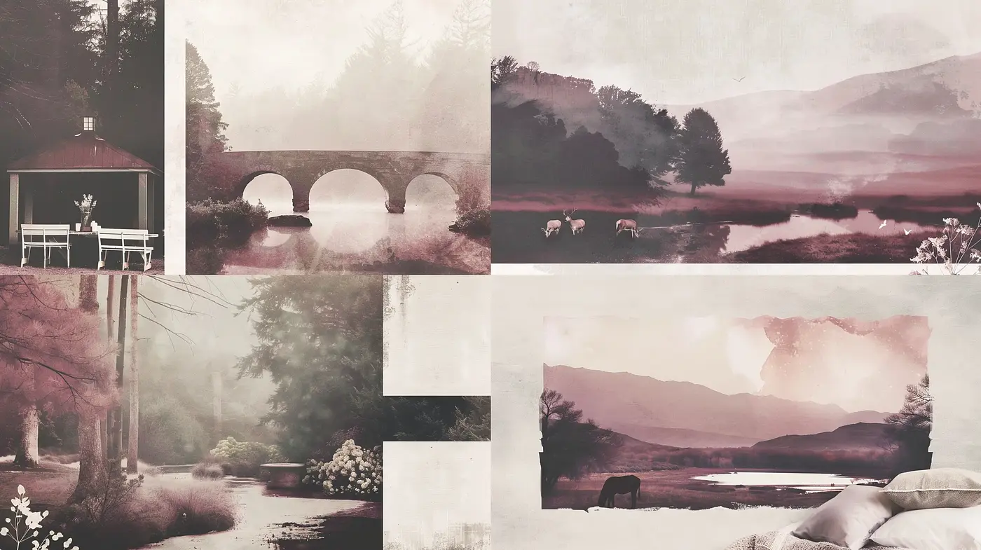 Ethereal Dusty Rose Landscapes: A Harmonious Blend of Melancholy and Serenity - Midjourney sref style