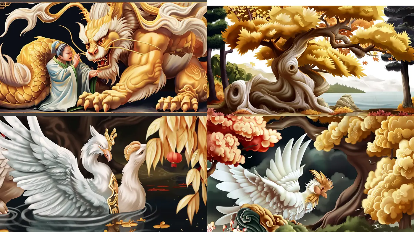 Mythical Elegance in Golden Hues: An Enigmatic Fusion of Fantasia and Classicism - Midjourney sref style