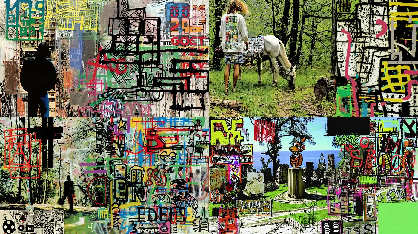 Eclectic Fusion of Graffiti and Natural Landscapes with a Surreal Undertone - Midjourney sref style