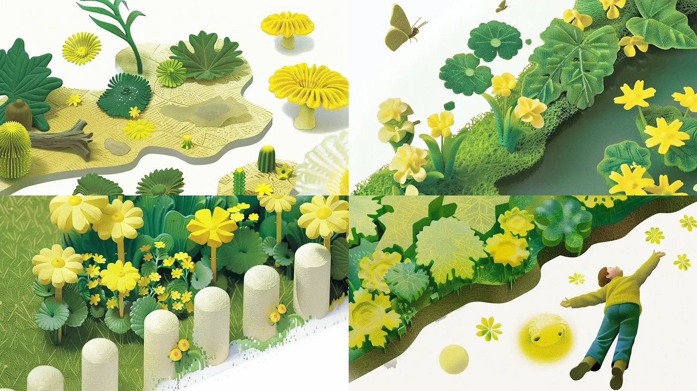 Verdant Dreamscape: A Harmonious Blend of Green Hues and Nature's Serenity - Midjourney sref style