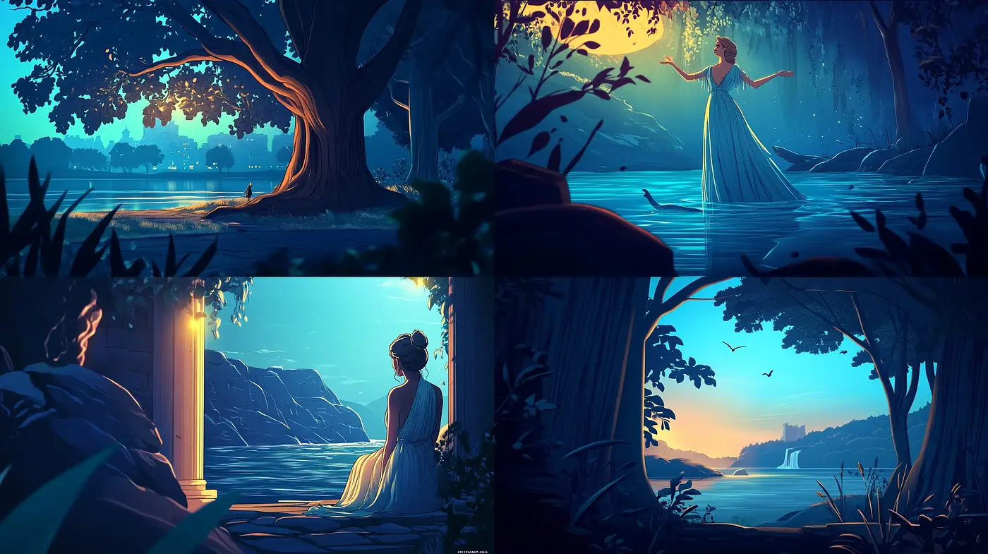 Enchanted Twilight Hues and Serene Silhouettes - Midjourney sref style