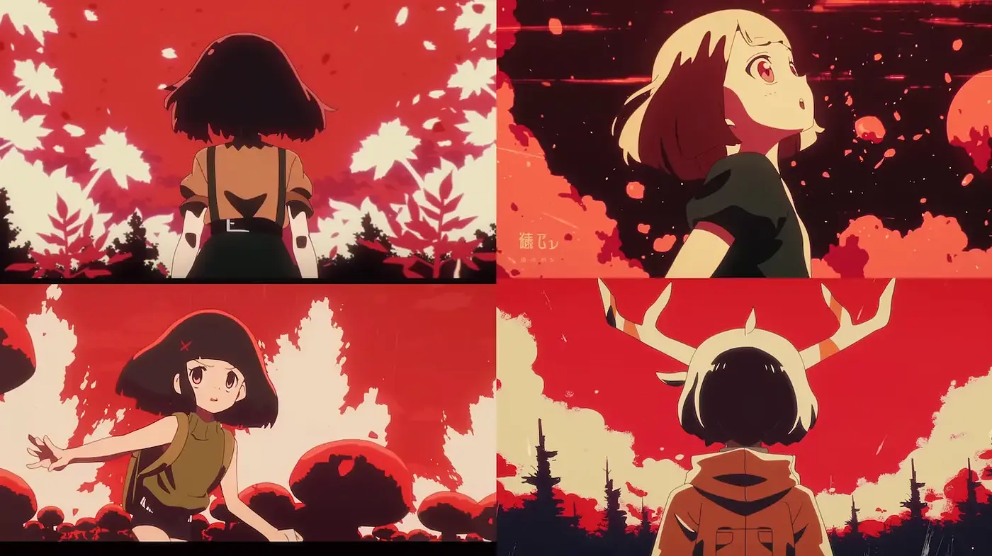 Dramatic and Vivid Anime Style with Layered Textures and Dynamic Compositions - Midjourney sref style