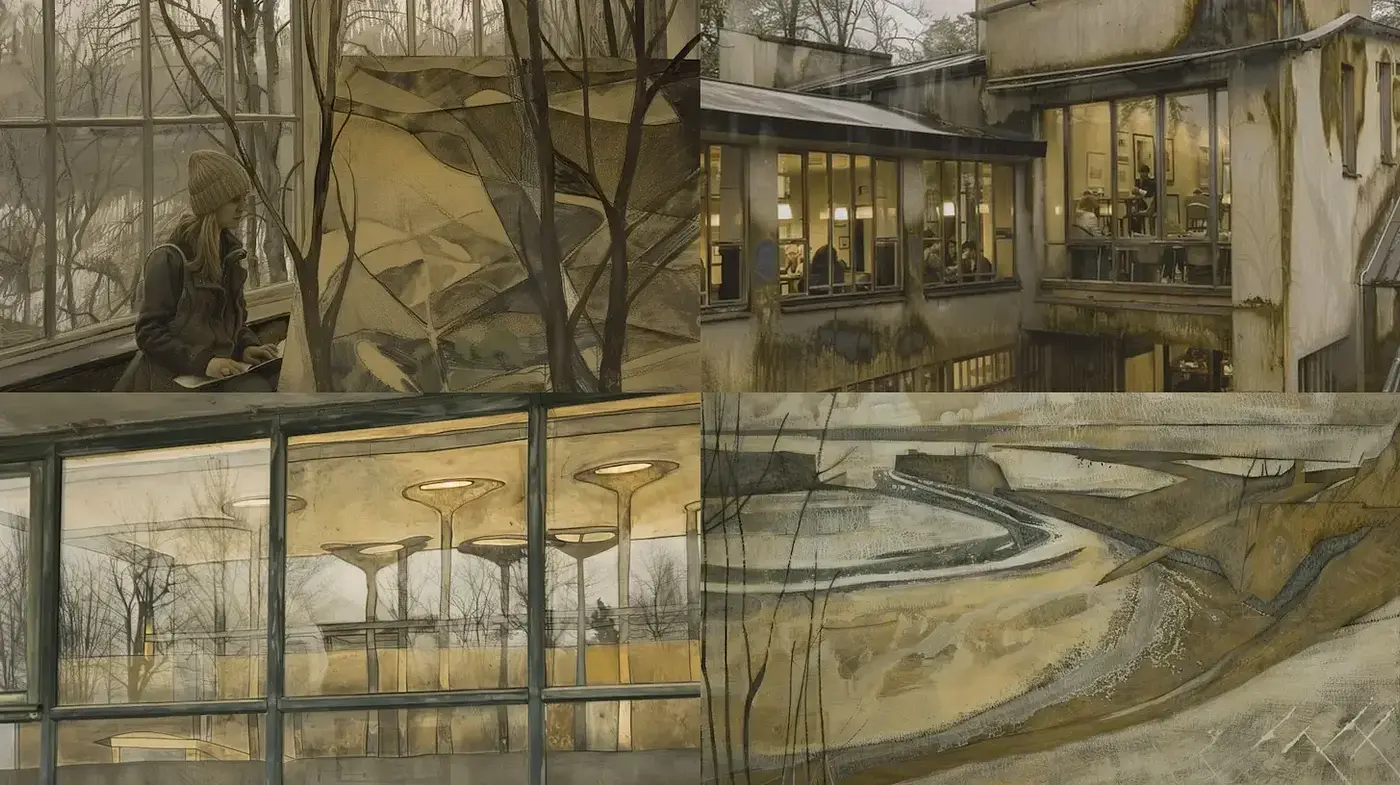 Atmospheric and Textured Representation of a Somber Environment - Midjourney sref style