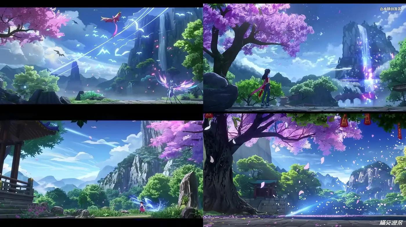 Ethereal Fantasy Landscapes with Luminous Cherry Blossoms and Dreamlike Vistas - Midjourney sref style