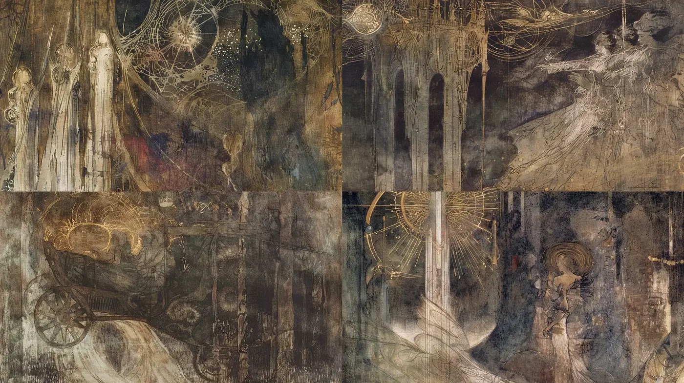 Ethereal Gossamer Threads in Sombre Hues - Midjourney sref style