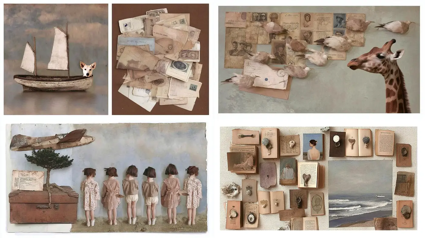 Ethereal Nostalgic Collage with Dreamlike Undertones - Midjourney sref style