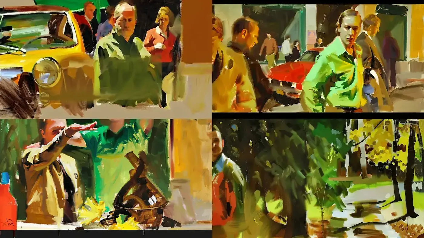 Dynamic and Vibrant Scenes with Impressionistic Brushwork - Midjourney sref style