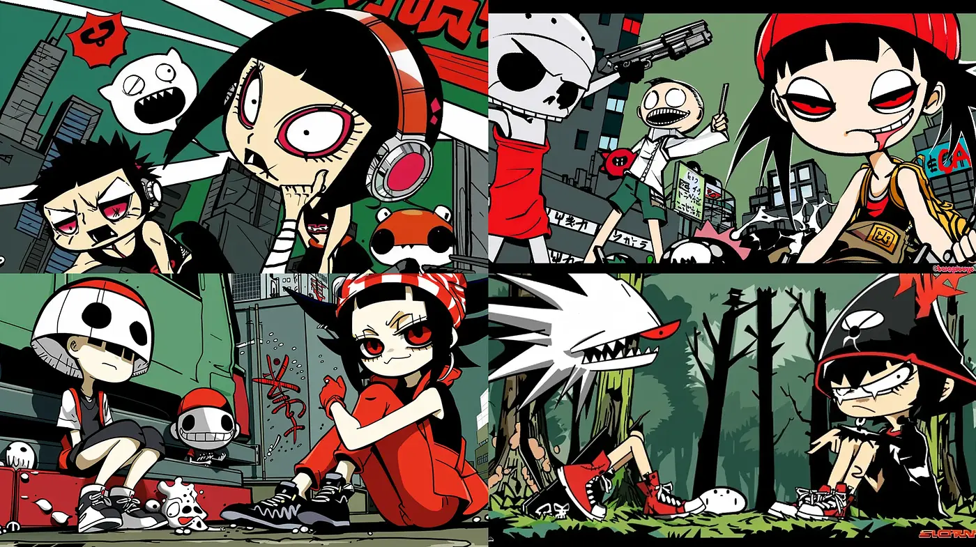 Stylized Pop Culture Fusion with Bold Contrasts and Cartoonish Flair - Midjourney sref style