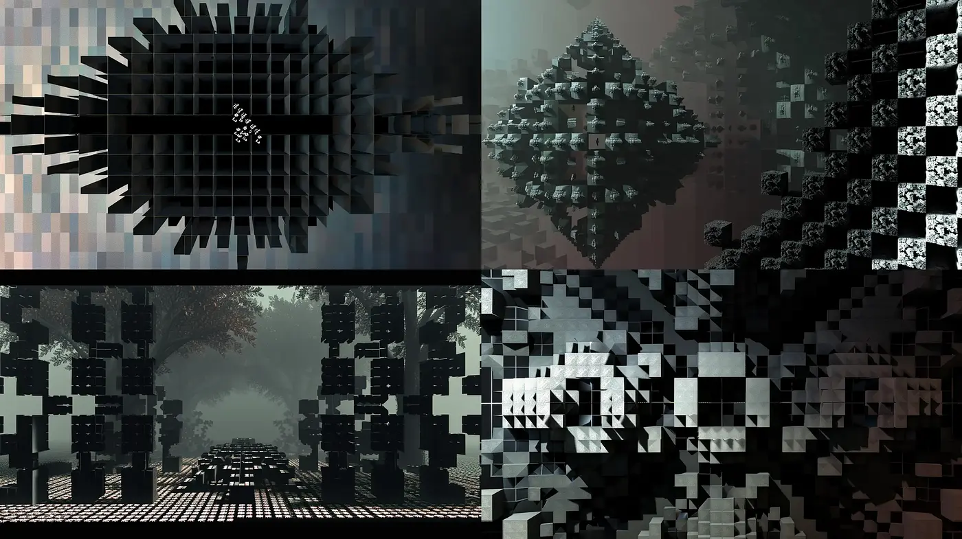 Abstract Geometric Surrealism in Monochromatic Shades - Midjourney sref style