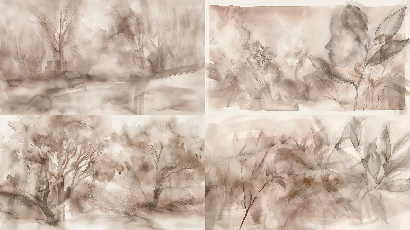 Whispering Sepia Tones in Ethereal Nature Sketches - Midjourney sref style