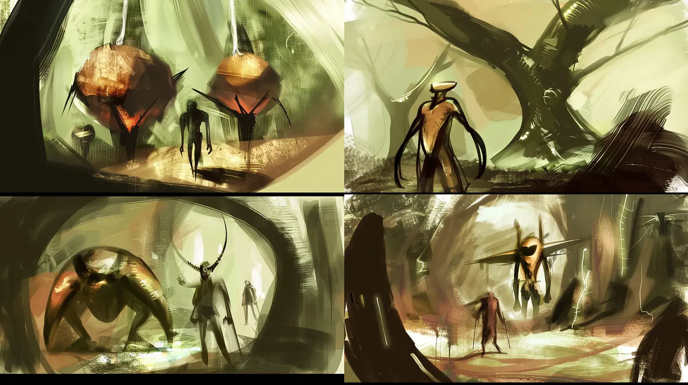 Ethereal Brushstrokes in Earthy Tones: Consistent Elements in Diverse Visual Narratives - Midjourney sref style