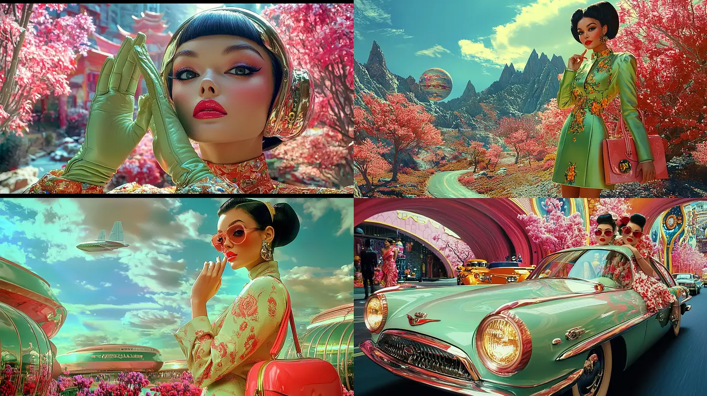 Retrofuturistic Elegance with Surreal Saturation - Midjourney sref style