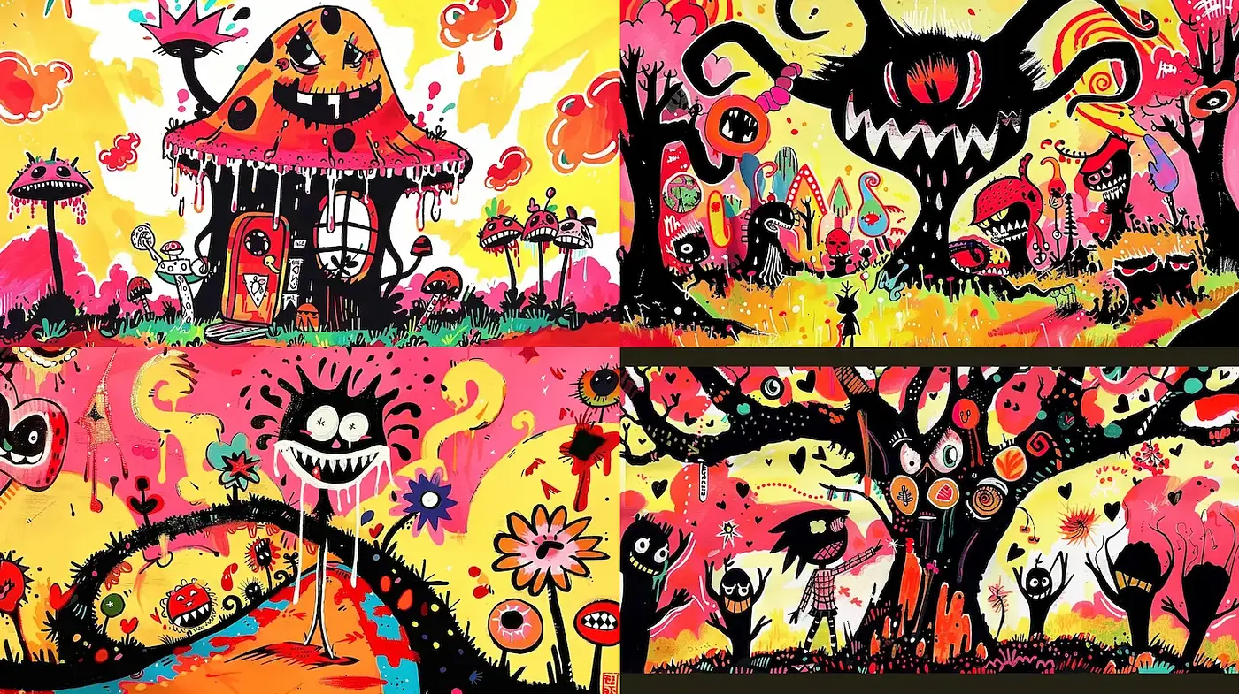 Whimsical and Vibrant Illustrations Inspired by Playful Surrealism - Midjourney sref style