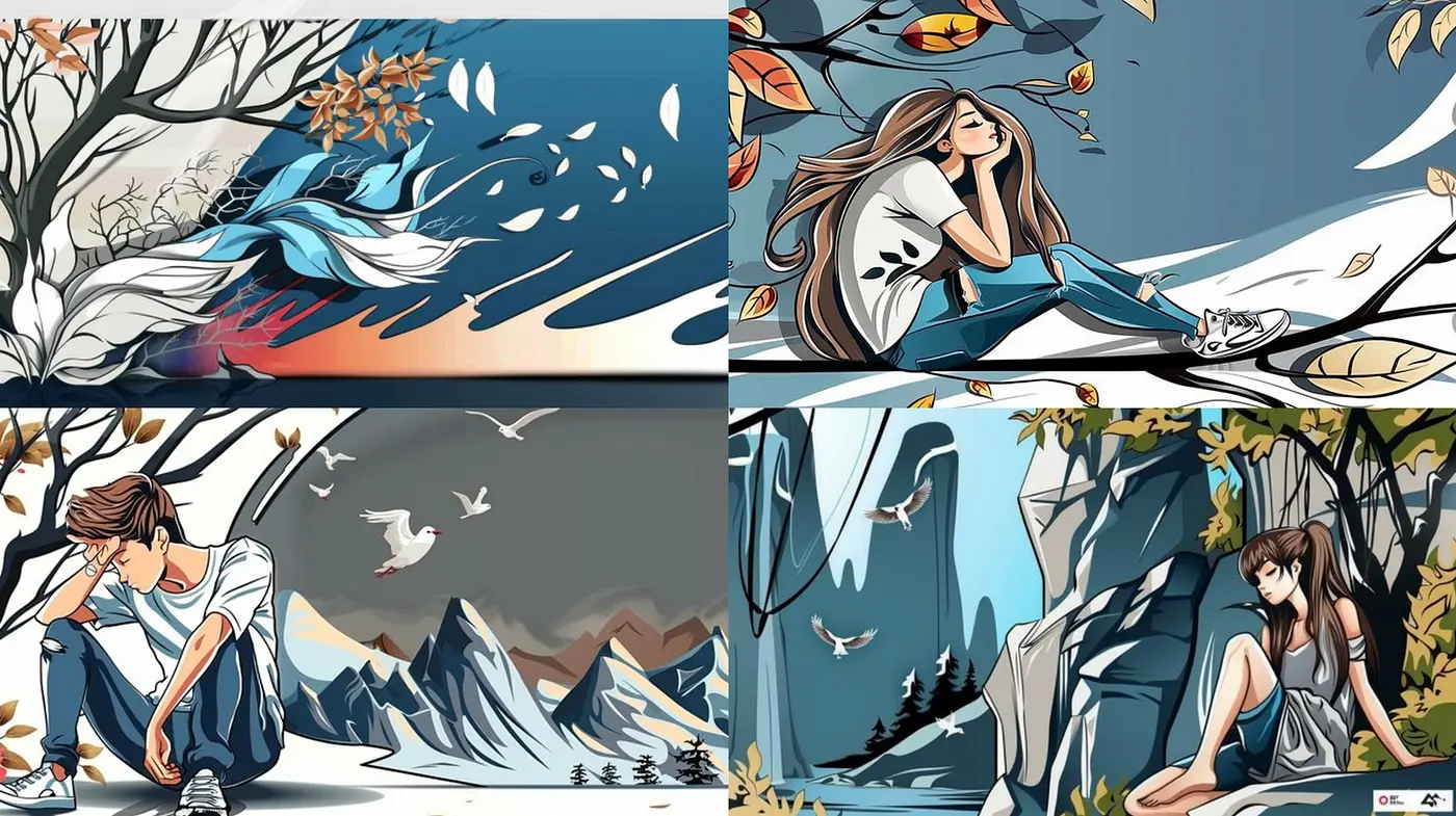 Serene Contemplation in Stylized Nature: A Harmony of Anime Inspired Digital Paintings - Midjourney sref style