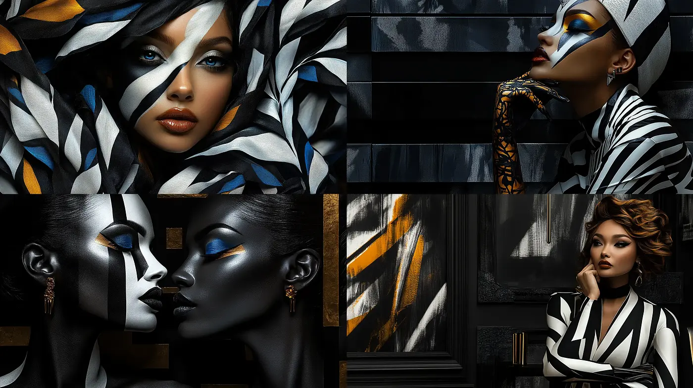 Monochromatic Elegance with Splashes of Gold - Midjourney sref style