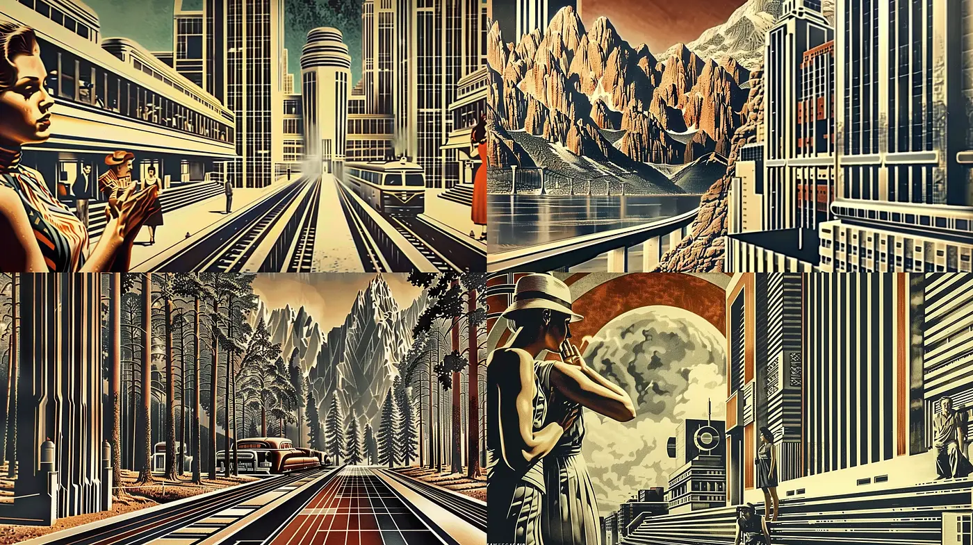 Retro Futuristic Nostalgia with Art Deco Overtones - Midjourney sref style