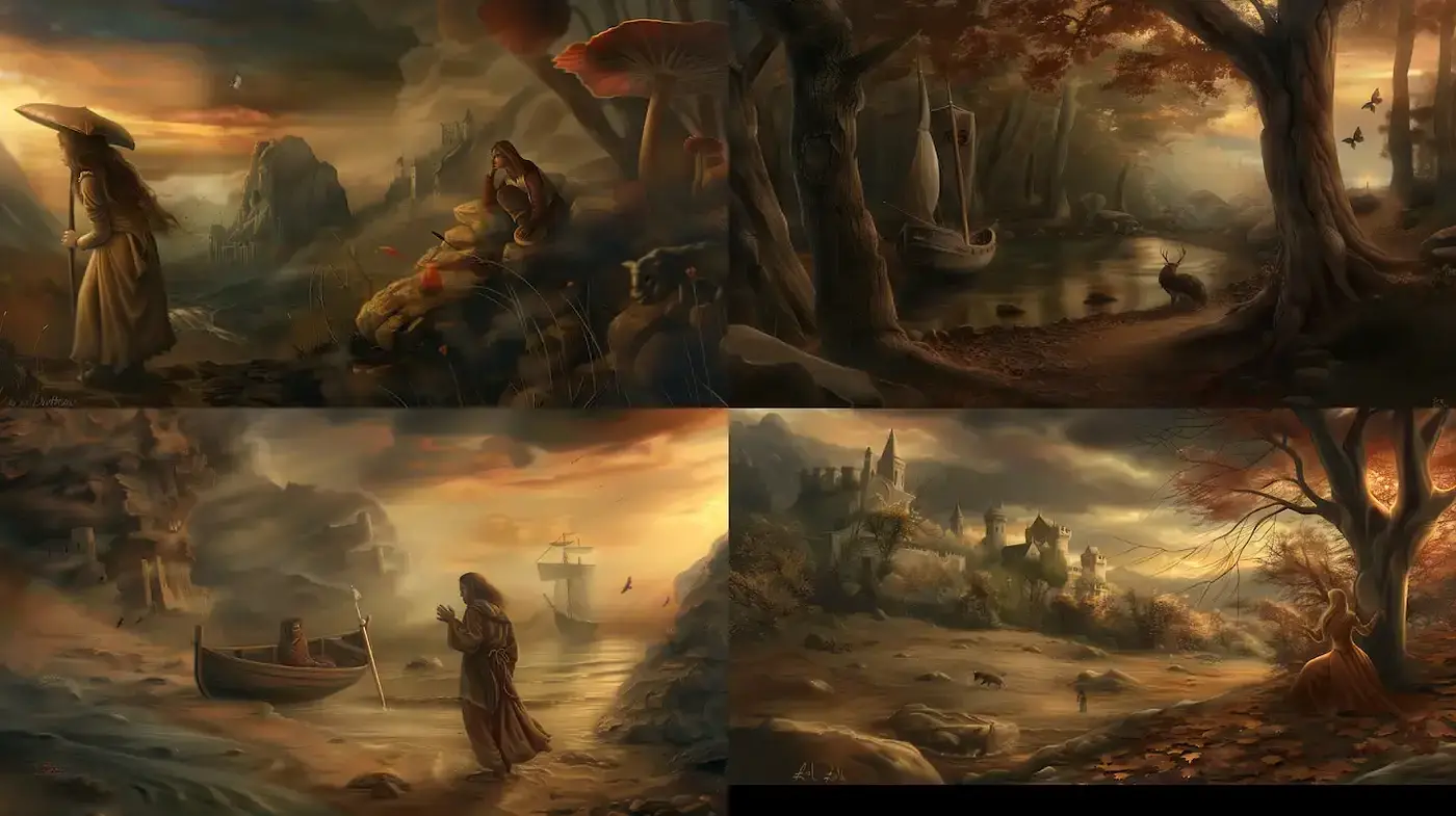 Mystical Scenes of a Fading Era with Enchanted Landscapes - Midjourney sref style
