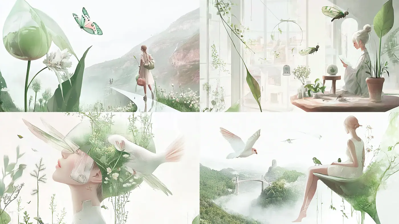 Ethereal Nature-Inspired Dreamscapes with a Pastel Wash - Midjourney sref style