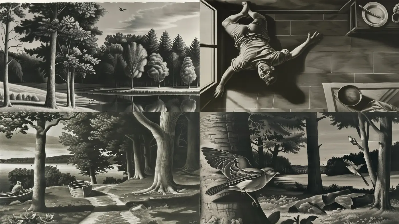 Monochromatic Shades of Nature and Human Experience - Midjourney sref style