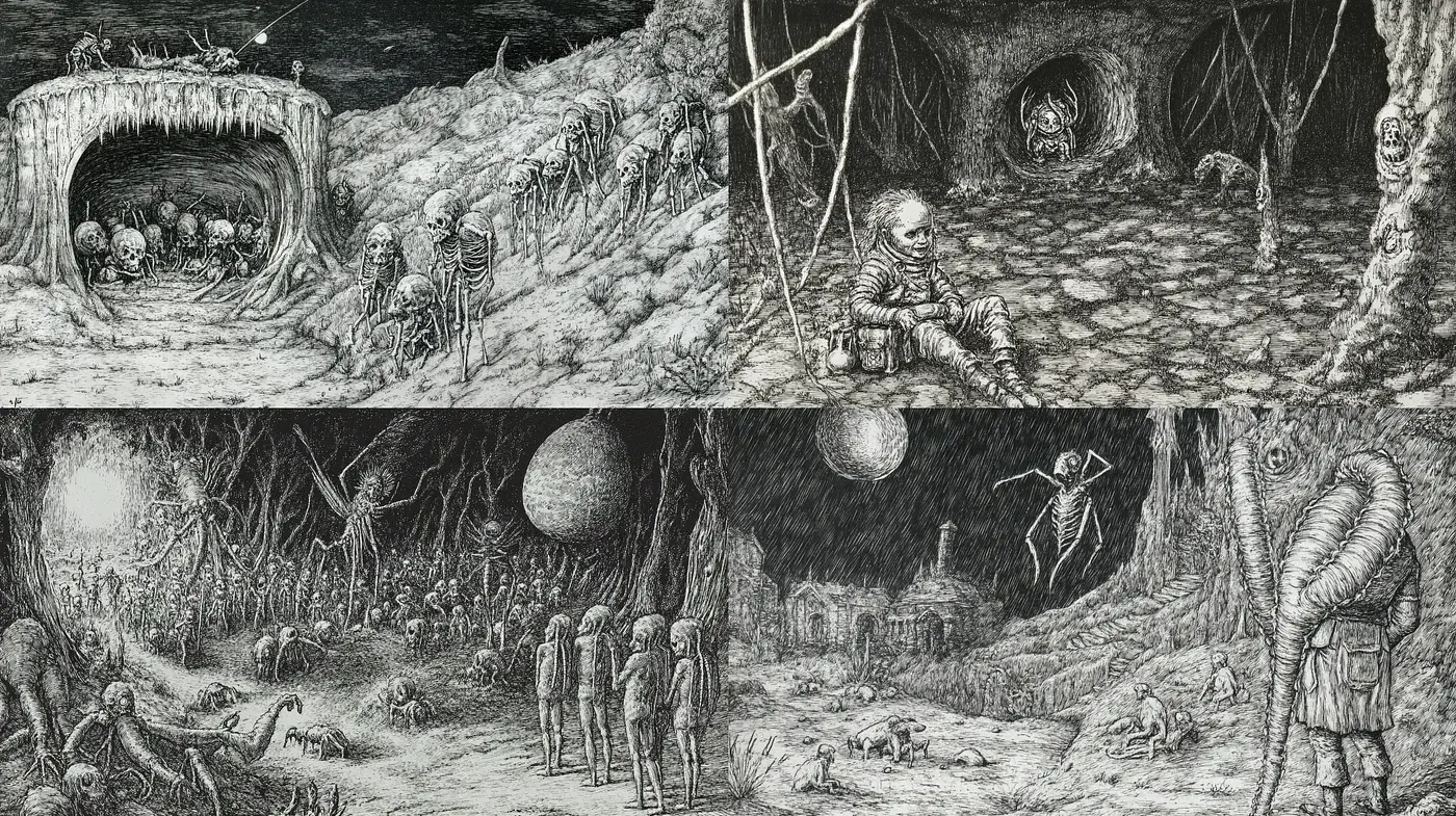 Eerie Monochromic Dreamscape with Surrealist Overtones - Midjourney sref style