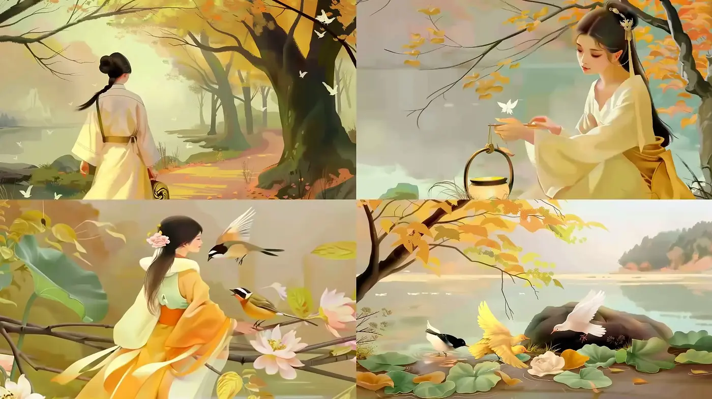 Serene Autumnal Vistas with East Asian Aesthetic - Midjourney sref style