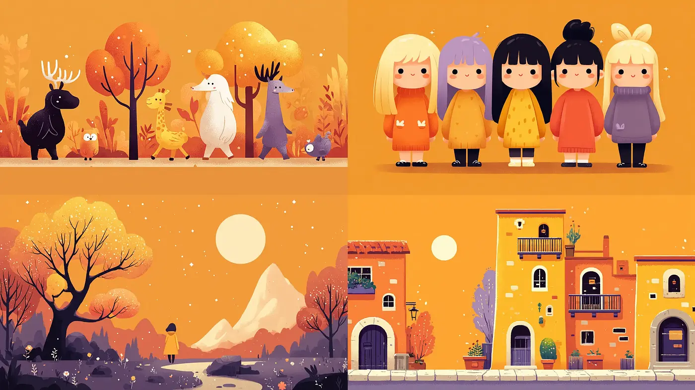 Charming and Whimsical Illustrative Style with Warm Autumnal Vibes - Midjourney sref style
