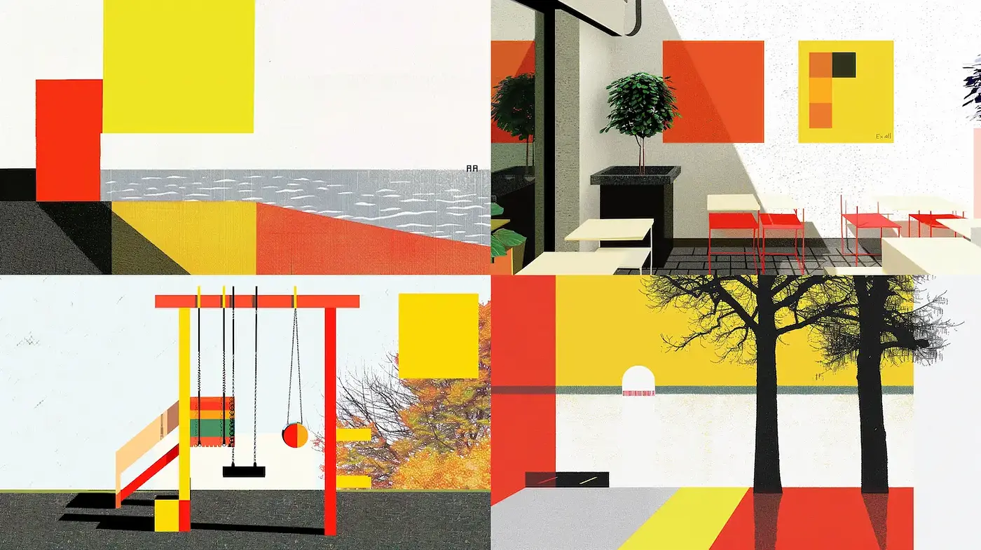 Geometric abstraction with vibrant color contrasts and a contemporary vibe - Midjourney sref style