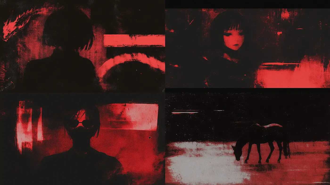 Red-Infused Shadowy Distortion - Midjourney sref style