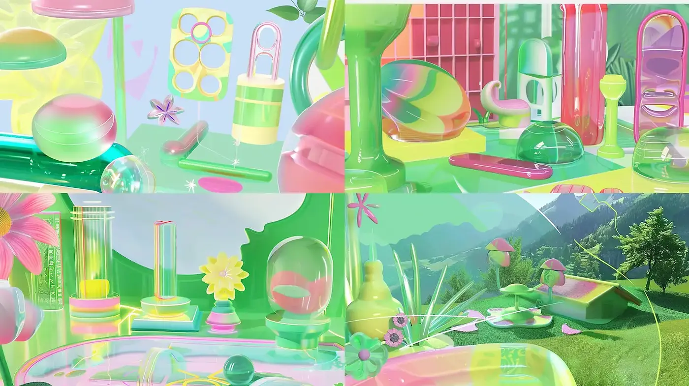 Playful Contemporary Aesthetic with Soft Color Infusions and Glossy Textures - Midjourney sref style