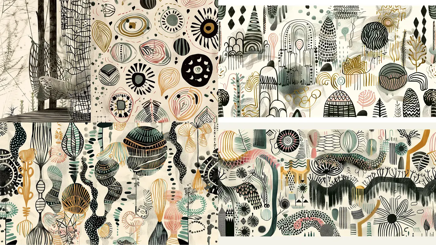 Eclectic Essence of Whimsical Abstract Patterns - Midjourney sref style