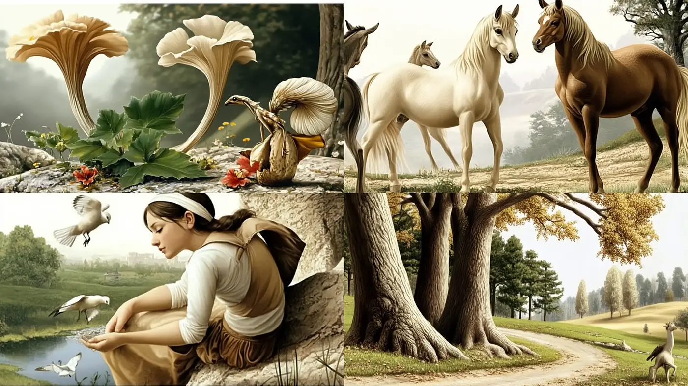 Idyllic Nature Embrace with Ethereal Realism - Midjourney sref style