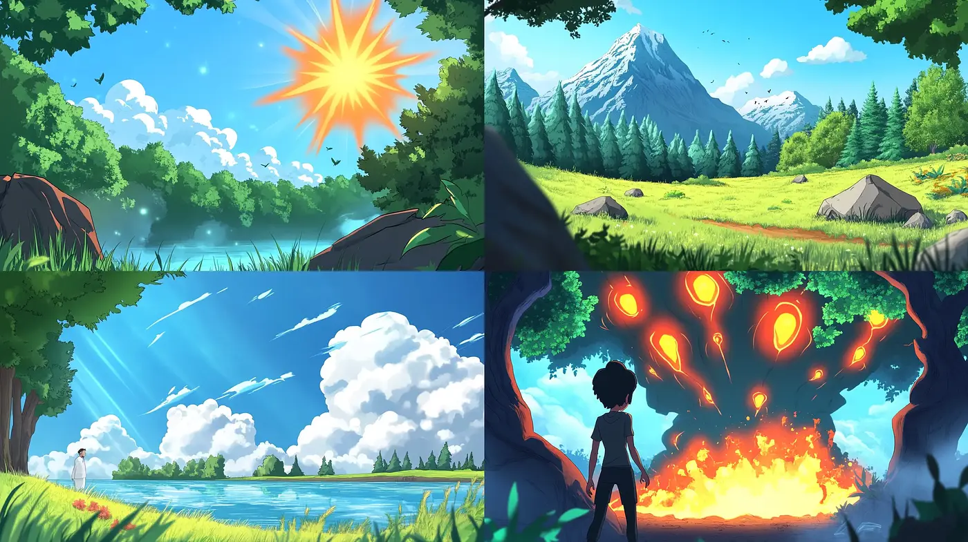 Luminous Daydream - A Fusion of Vibrant Landscapes and Anime Storytelling - Midjourney sref style
