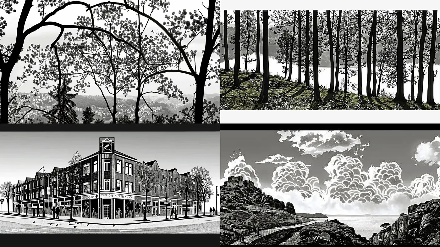 Monochromatic Serenity: A Homogenous Vision in Grayscale - Midjourney sref style
