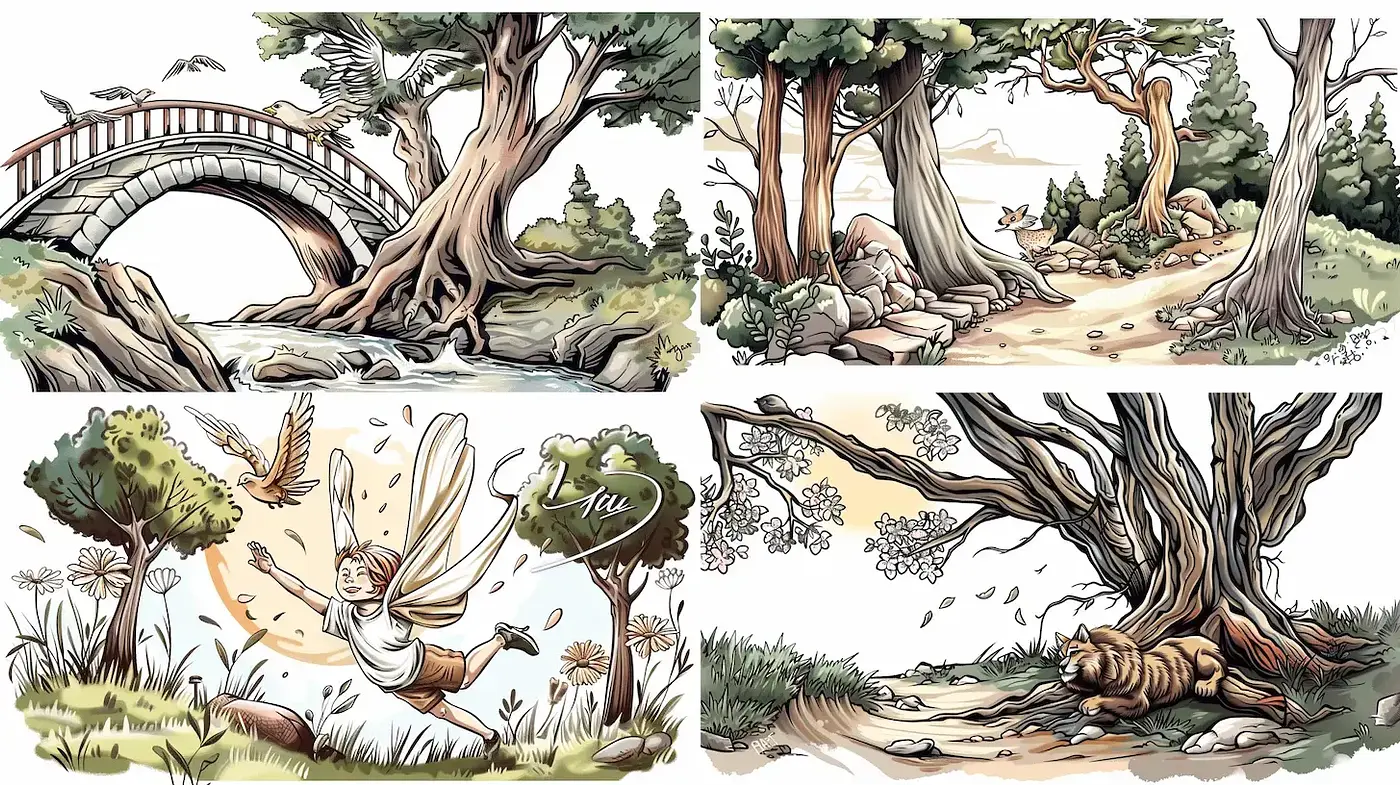 Whimsical Illustrative Style with Natural Elements - Midjourney sref style