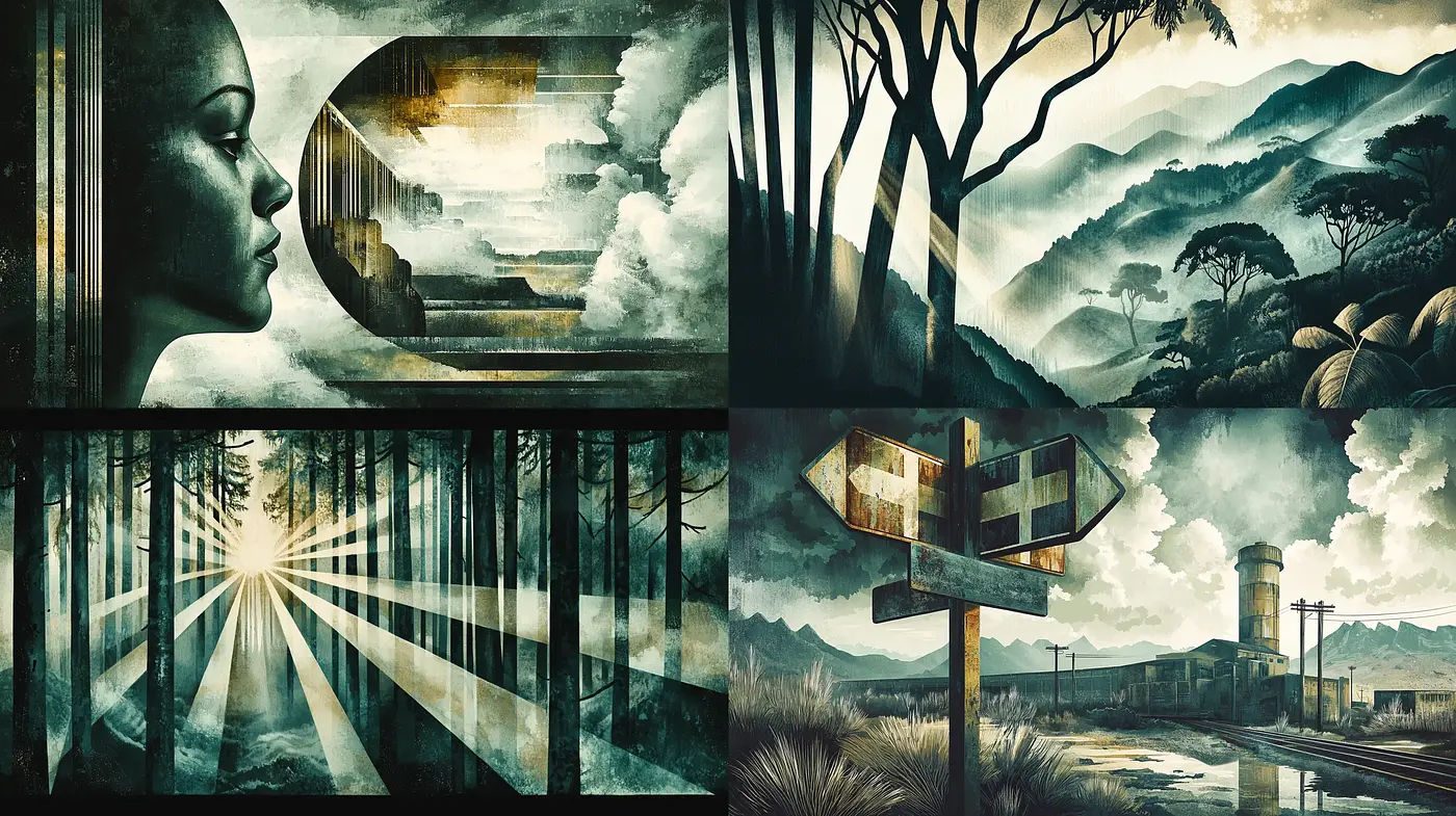 Ethereal Dreamscape Fusion with a Monochromatic Nature - Midjourney sref style